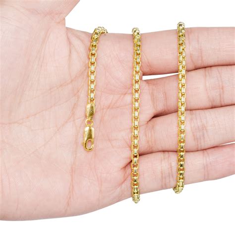 10k Yellow Gold Solid 2mm 4mm Venetian Round Box Chain Link Necklace 16