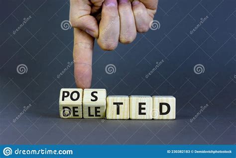 Posted Or Deleted Symbol Businessman Turns Wooden Cubes And Changes