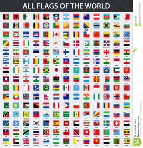 All Flags Of The World In Alphabetical Order Square Glossy Style Stock