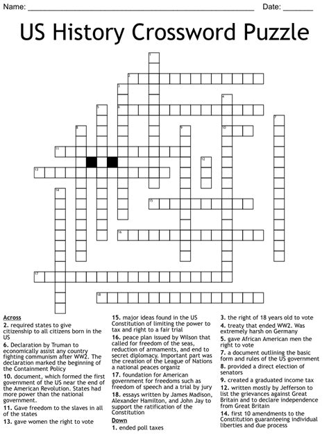 Us History Crossword Puzzle Wordmint