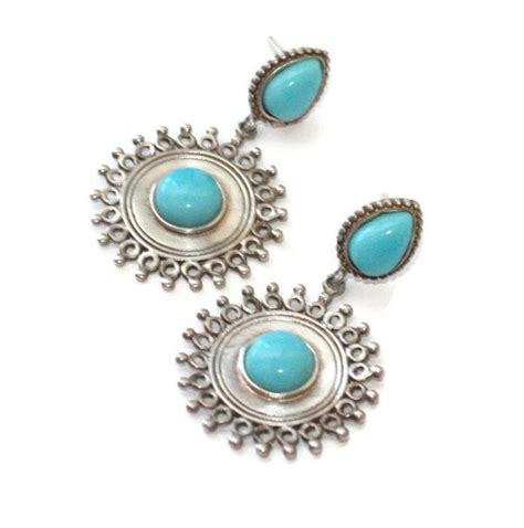 Sterling Silver And Turquoise Dangle Earrings Southwest Boho Etsy