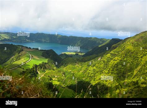 Landscape Of San Miguel Island Azores Portugal Lakes In Sete