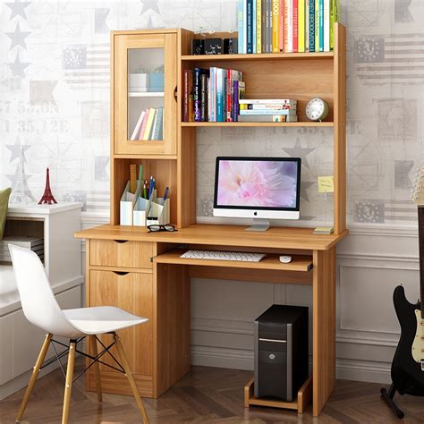 Bizzoelife computer writing desk with hutch and bookshelf, home office study table & 2 tier storage shelves combo, 47inches sturdy wooden vanity desk for kids and student, easy assembly, retro brown. J Computer Table Simple And Easy Home Computer Benchtop ...