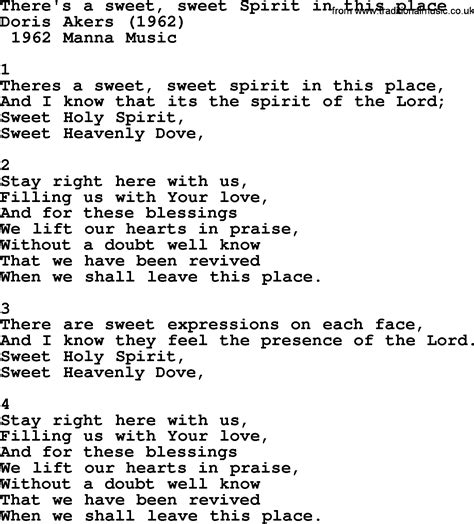 Most Popular Church Hymns And Songs Theres A Sweet Sweet Spirit In