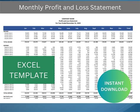 Monthly Profit And Loss Statement Template Excel Template Profit And