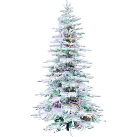 Fraser Hill Farm Multi Color Prelit Led White Flocked Pine Christmas