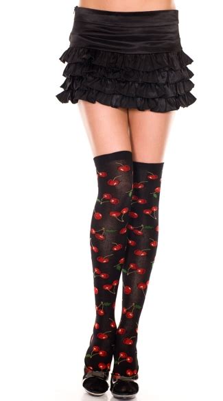 Cherries Thigh Highs Acrylic Thigh High With Cherries Black Thigh Highs With Red Cherries