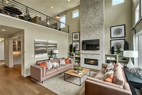 Love The Two Story Open Great Room With The Full Height Stone Fireplace