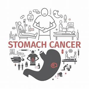 Stomach Cancer Line Icons Symptoms And Diagnosis Stock Vector