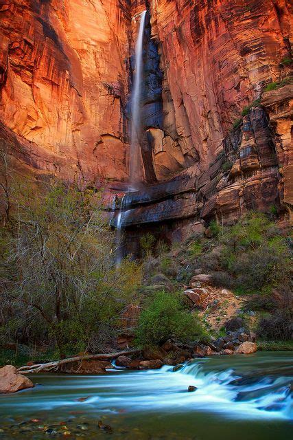 Waterfall At Temple Of Sinawava Zion Narrows Utah Temple Of