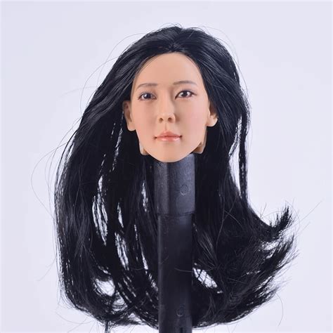 Kumik 1 6 Scale Head Sculpts Carving Female Accessories 13 23 Black Straight Hair Beauty Chef F