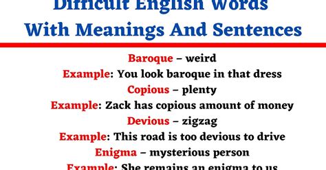 Difficult English Words With Meanings And Sentences English Seeker