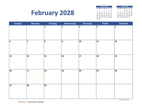 February 2028 Calendar Classic
