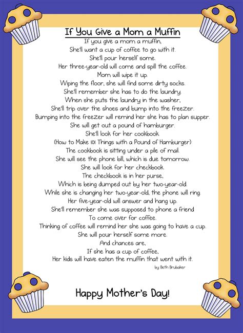 If You Give A Mom A Muffin Poem Mothers Day Freebie Mothers Day