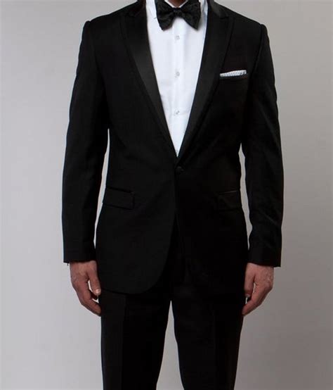 Black Slim Fit 2 Piece Tuxedo With Satin Peak Lapel Mens Fashion