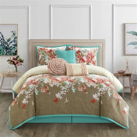 Lanco Carolina 7 Piece Comforter Set Aquabrown Bed Size King