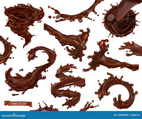 Chocolate Splash 3d Vector Set Stock Vector Illustration Of Beverage