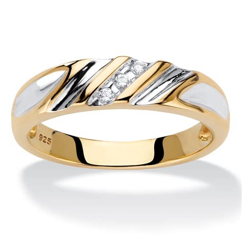 Men S Diamond Accent Two Tone Diagonal Grooved Wedding Band In 18k Gold