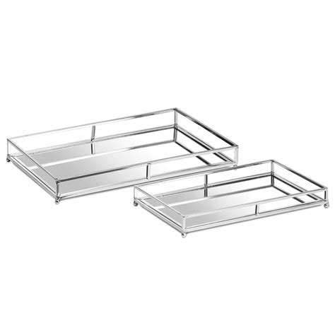Set Of Two Rectangular Silver Bar Trays Home Accessories Trays