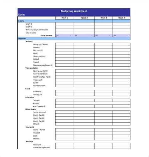 Weekly Budget Templates Docs Excel Pdf