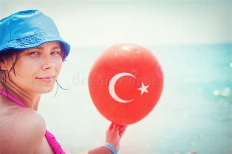 turkish flag on blue sky with soft clouds background flag of turkey against sky on summer sunny