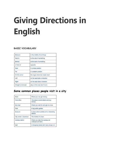 Giving Directions In English Pdf