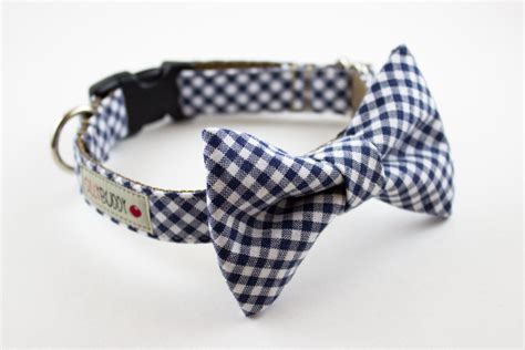 Navy Blue Gingham Bowtie Dog Collar Etsy Dog Collar Bow Tie Dog