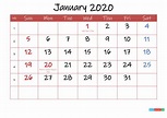 Printable January 2020 Calendar With Holidays - Template Ink20m25