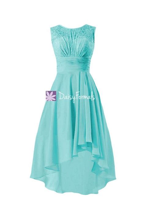 Chic Lace Party Dress Tiffany Blue Lace Bridesmaids Dress High Low