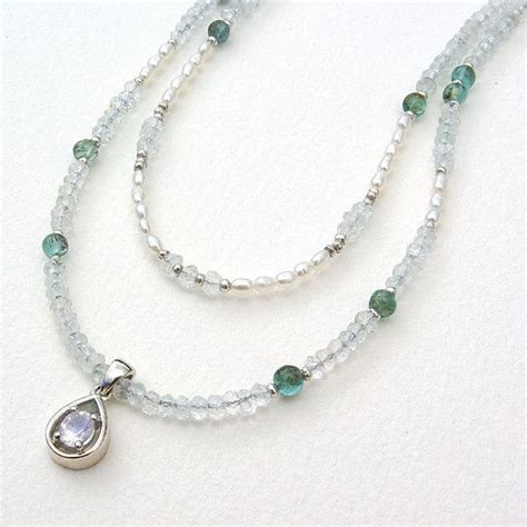 Aquamarine Apatite Double Strand Gemstone Necklace With Moonstone