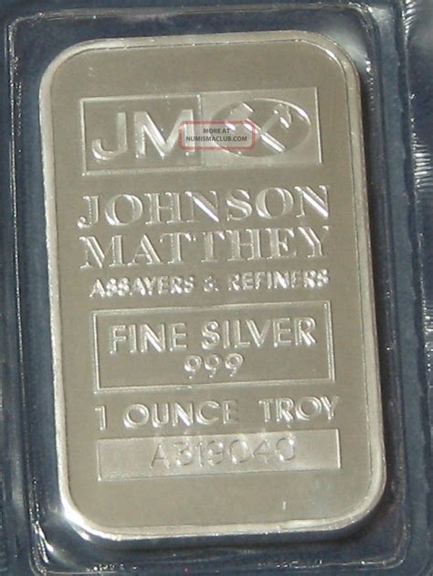 Silver Johnson Matthey 1 Troy Ounce 999 Fine Silver Bar Jm 1oz Bar