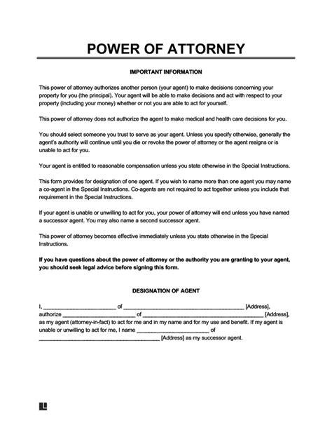 Free Power Of Attorney Poa Forms Pdf And Word Legaltemplates