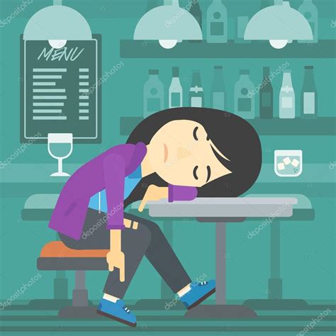 Mujer Borracha Durmiendo En El Bar Vector Gráfico Vectorial