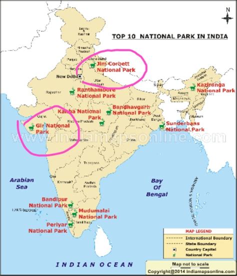 On A Physical Map Of India Show Jim Corbett National Park And Gir