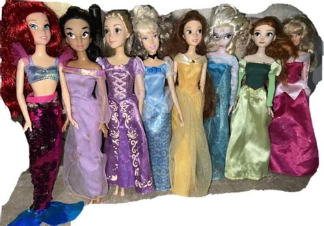 Disney Store Doll Lot Belle Jasmine Cinderella Ariel Elsa Rapunzel Anna