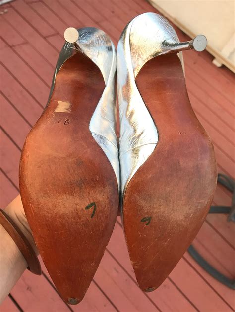 Vintage 60 S Silver Steel Stiletto Heel Tip Heels 5 1 2 6 Etsy