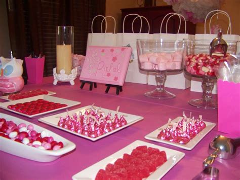 Pink candy table for baby shower | Pink candy table, Pink gold party