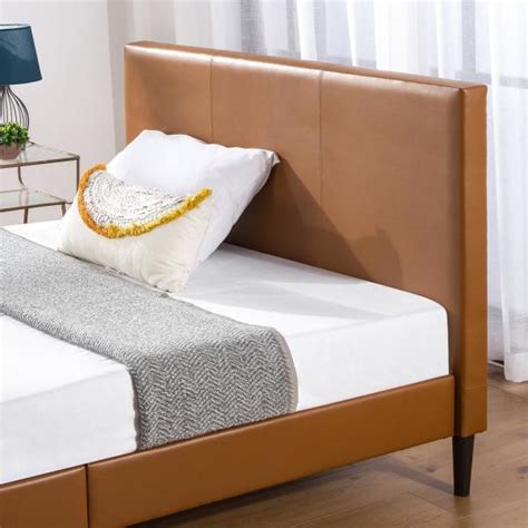 Zinus Jade Cognac Faux Leather Upholstered Full Platform Bed Frame