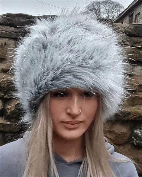 Silver Threads And Grey Faux Fur Hat Siver Fur Hat Grey Fur Hat Fake