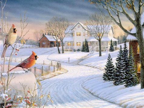 Winter Scene With Cardinals Christmas Paintings Winter Pictures