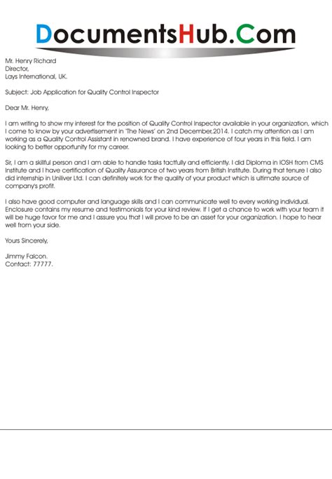 Quality director sample cover letter to recruitment agency. Letter Of Application: Sample Of Application Letter For ...