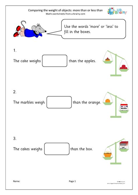 comparing weight more than or less than measurement by