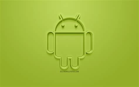 Download Wallpapers Android Logo Robot Green Background 3d Art 3d