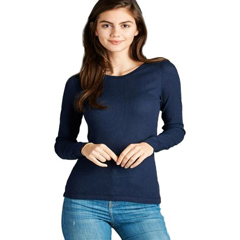 Made By Olivia Made By Olivia Womens Plain Basic Round Crew Neck Thermal Long Sleeves T Shirt