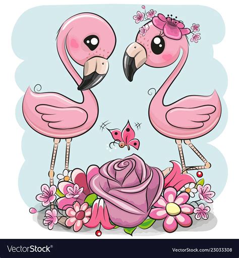 Two Cartoon Flamingos On A Blue Background Vector Image Ilustração De