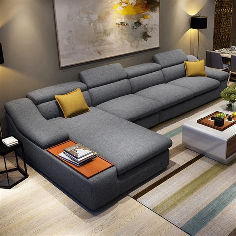 U9782 moderno seccional con reposacabezas ajustable. Muebles de sala moderno en forma de L tela corner sofá ...