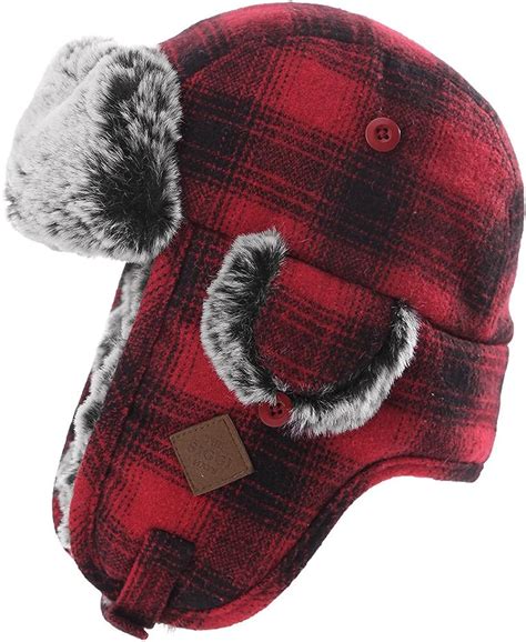 Jeff And Aimy Winter Red Buffalo Plaid Trapper Hat For Men Women