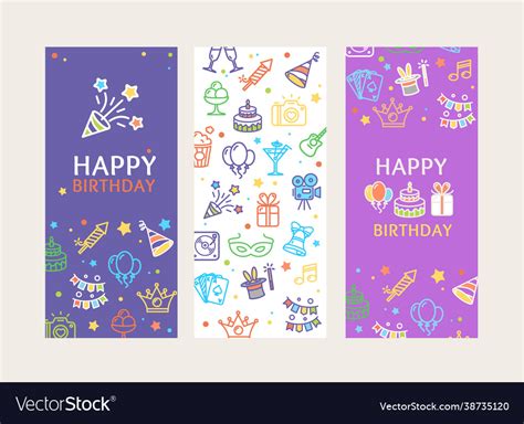 Happy Birthday Banner Poster Card Ad Vertical Set Vector Image