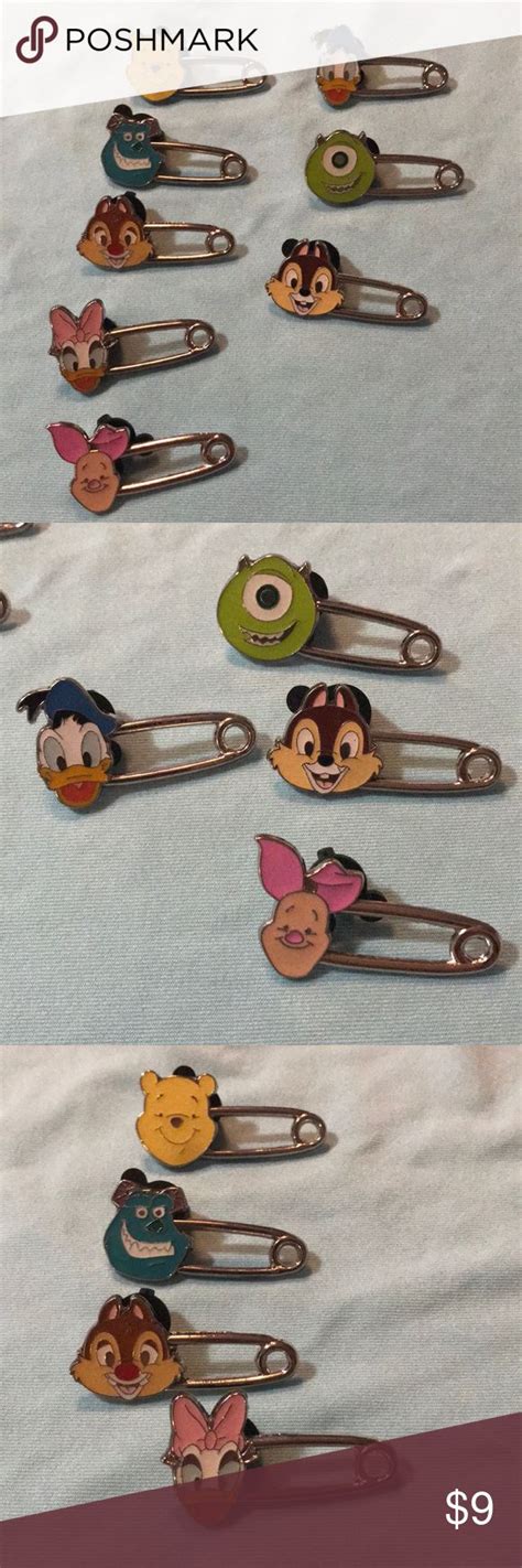 8 Disney Pins Safety Pin Style Piglet Pooh Sully Disney Pins Disney