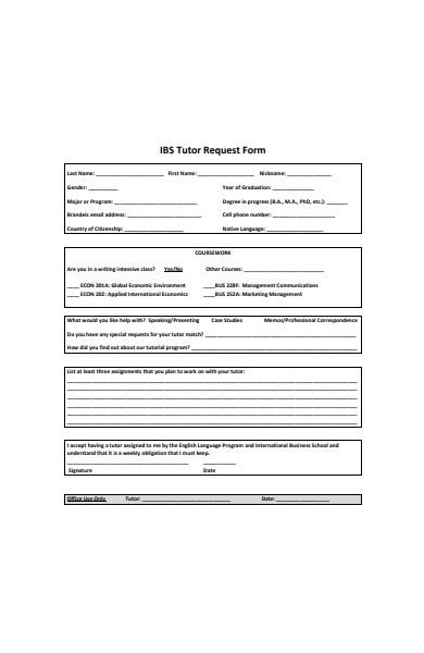 Free 30 Tutor Request Forms Pdf Ms Word Excel